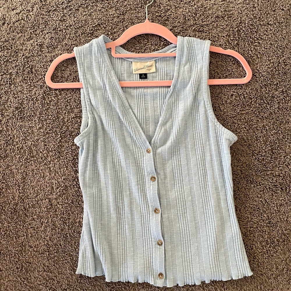Universal Thread Light Blue Ribbed Button-Front Tank